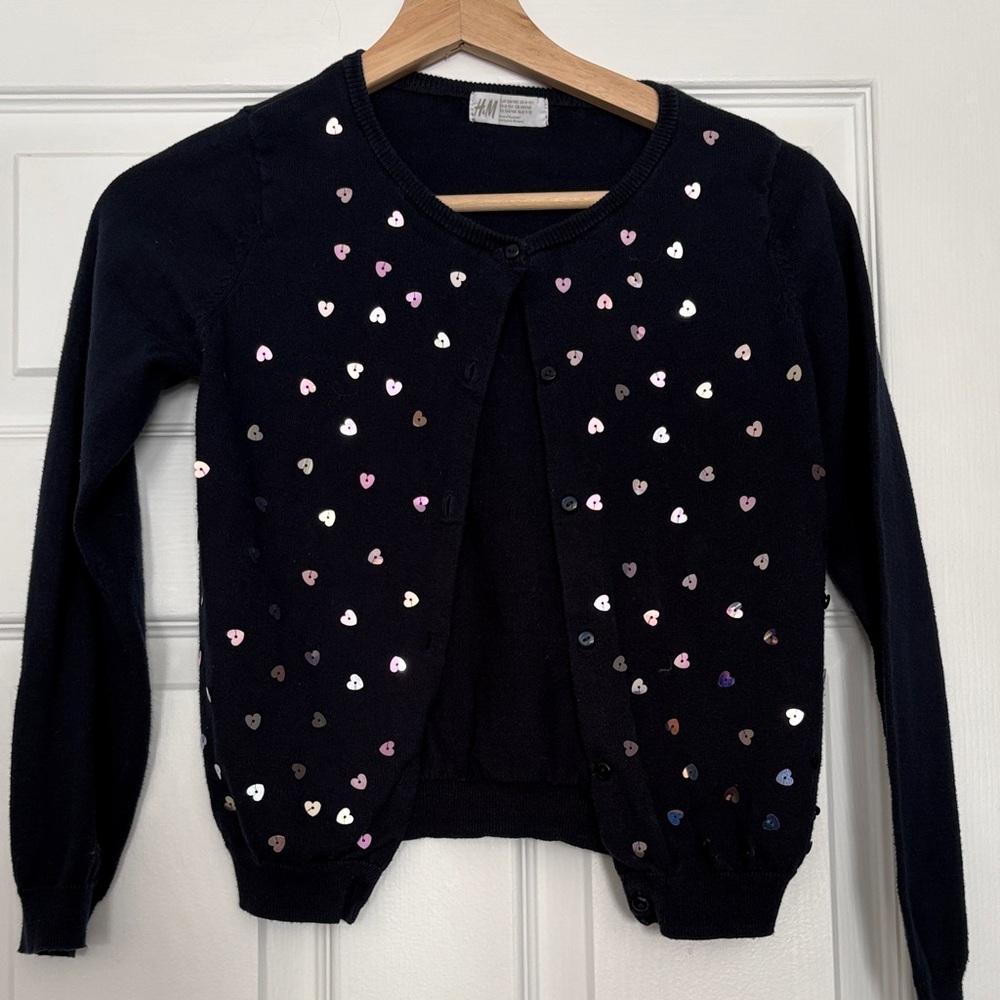 H&M Black Cardigan with Iridescent Heart Sequins